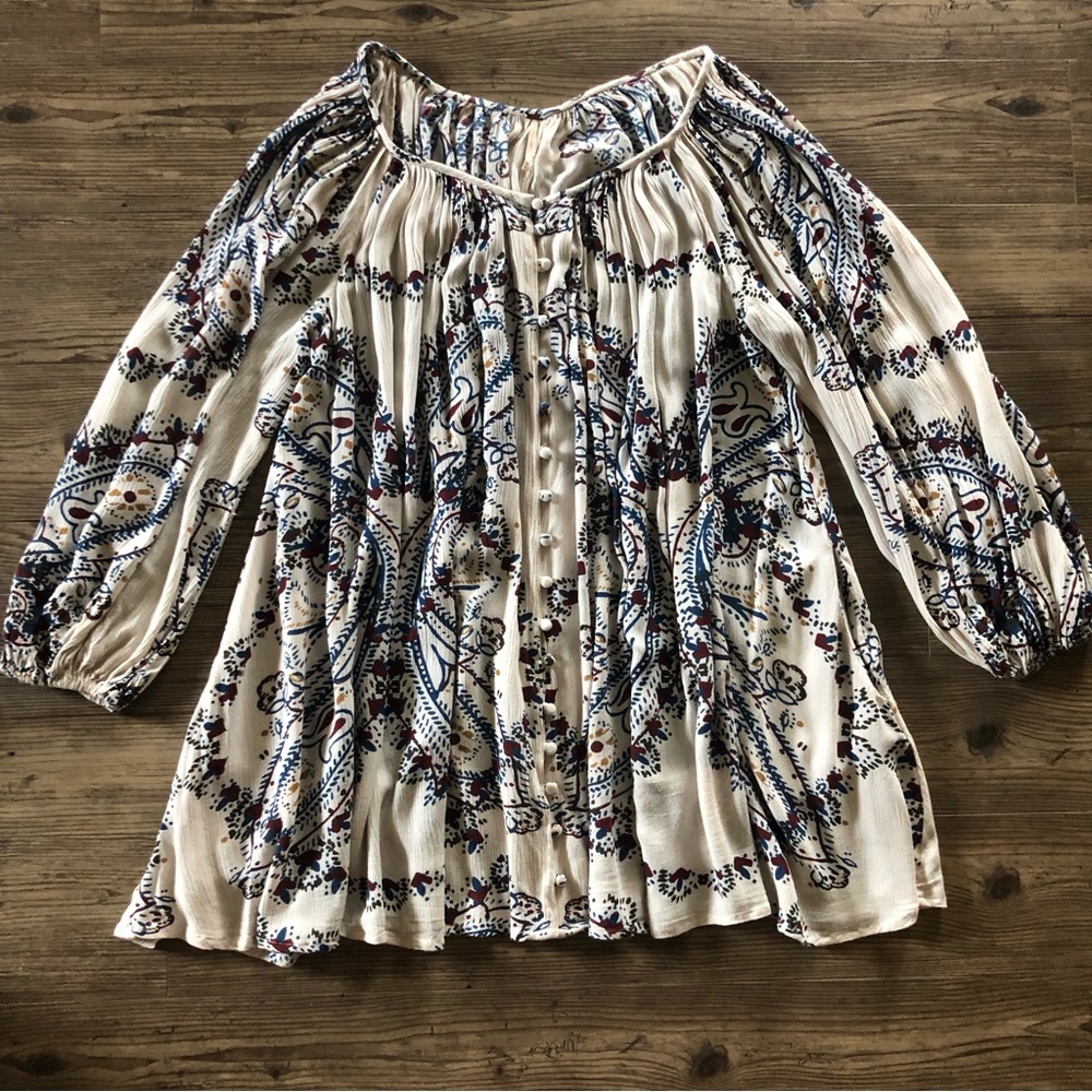 Free People paisley swing dress with button front